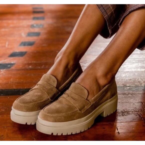 Patina Shoes - Patina Zoe Chunky Lug Loafers Platform •38.5/8.5• Taupe Beige Suede Portland